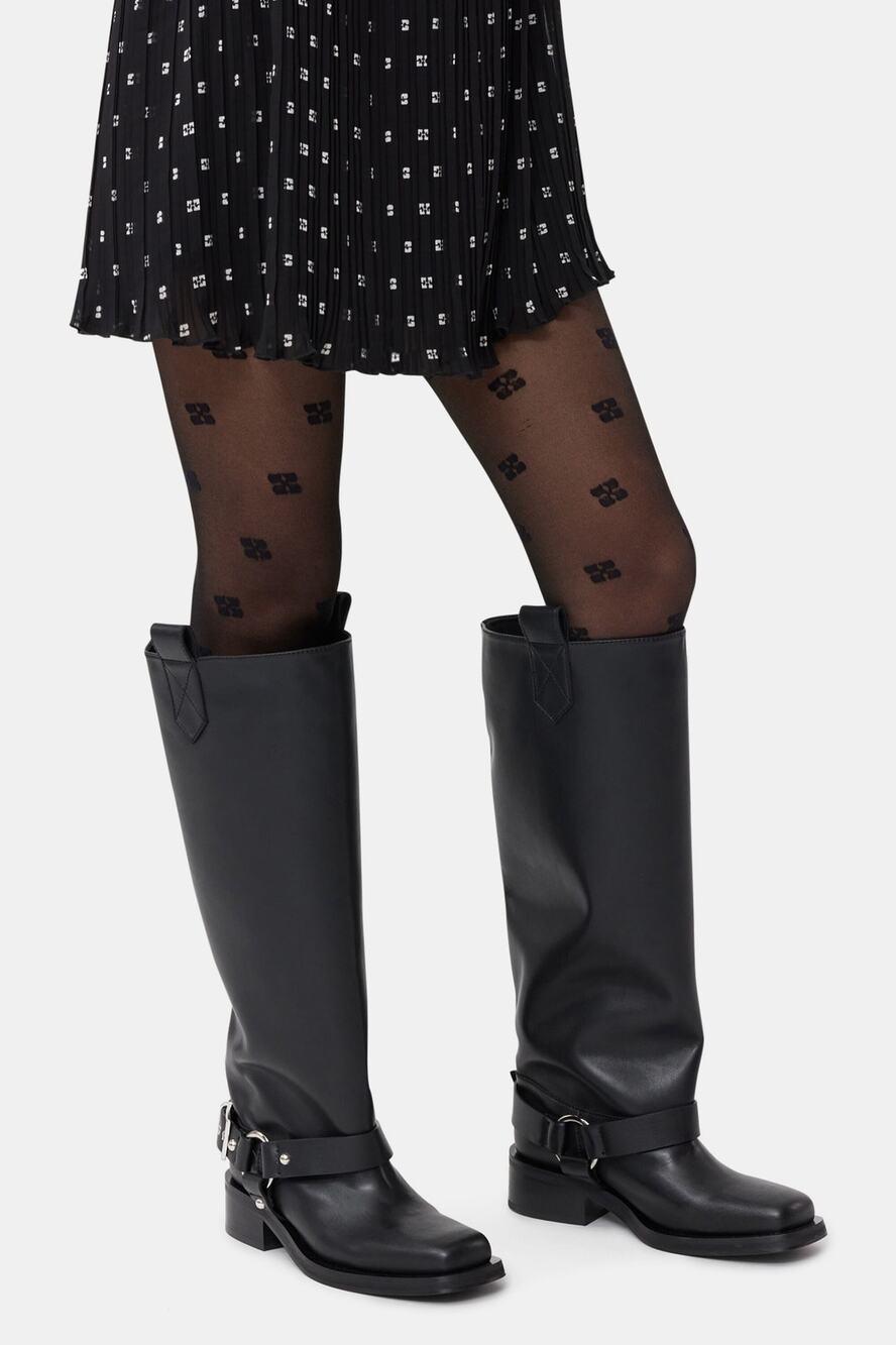 Ganni Biker Boots Square Toe Leather Moto Holidays Oversized Biker Party Fall 6